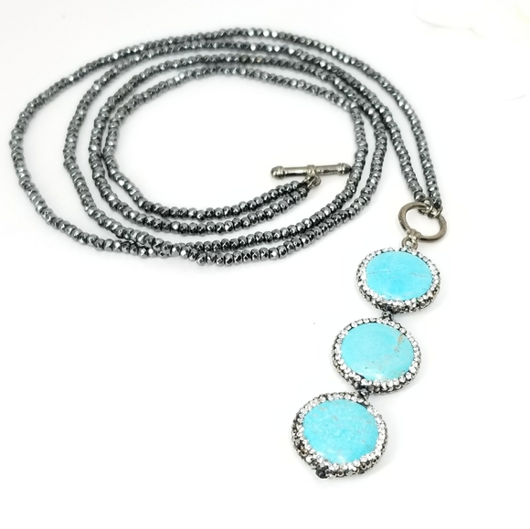 Turquoise Crystals Hematite Choker Necklace - Picture 9 of 13